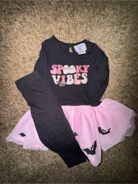 Black dress with Pink Tulle Skirt "Spooky Vibes"